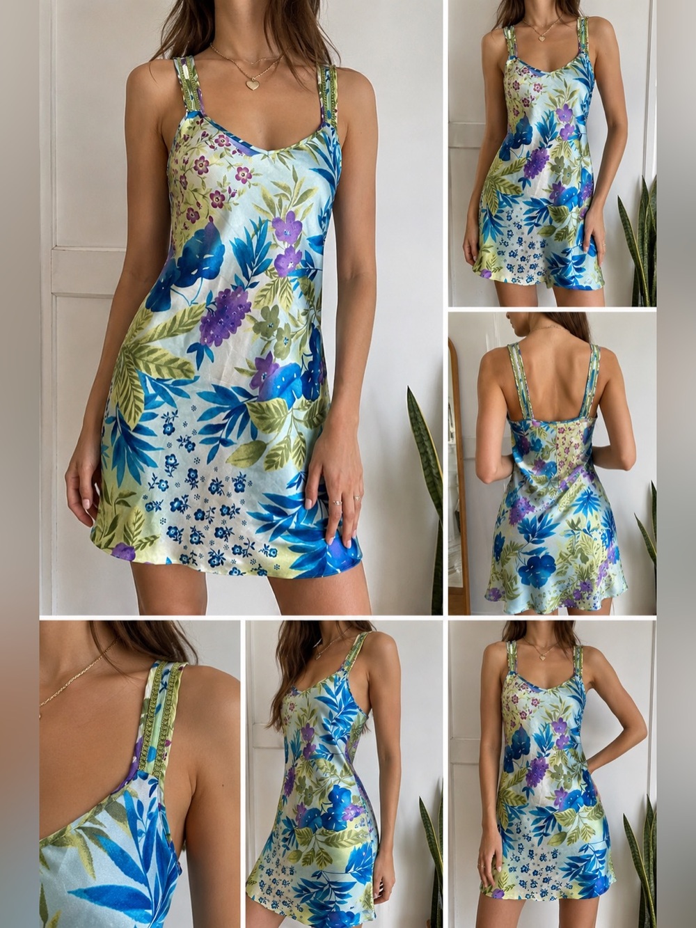 Vintage Y2K Delicates Satin Floral Vacation Slip Dress Nightgown Large